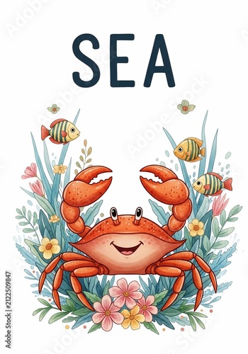 Ocean's Joyful Embrace: A Crab's Playful Dance