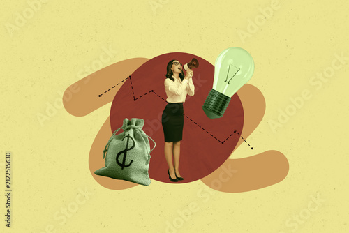 Принти на полотні Composite artwork 3d creative image collage of happy businesswoman scream megaph