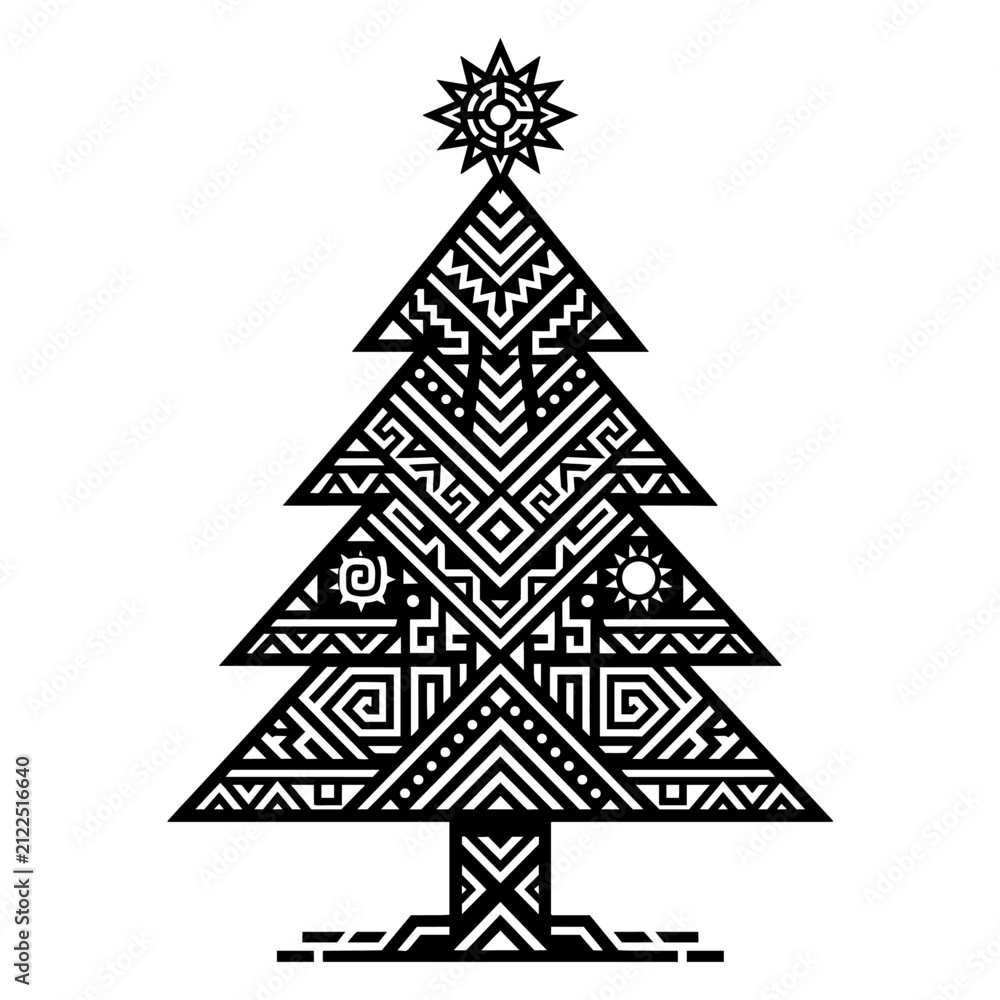 Fototapeta premium Tribal Pattern Christmas Tree Vector Illustration