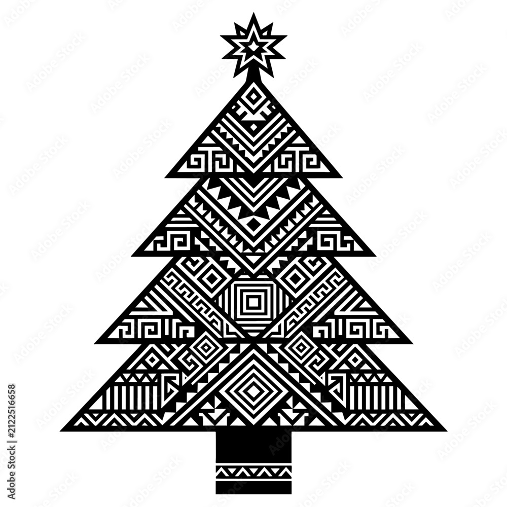Fototapeta premium Black and White Tribal Pattern Christmas Tree Vector