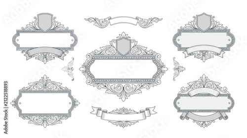 Ornate decorative frames and banners, vintage style, graphic elements