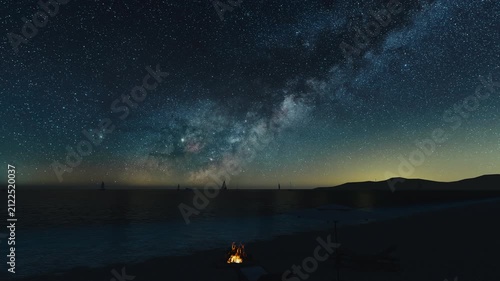 Campfire Beside the Ocean Under the Stars