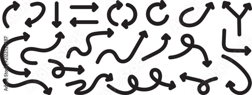 Black arrow icon collection bold arrow and various shapes set on white background