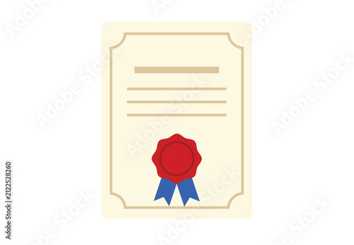 Certificate Award Document with Red Wax Seal Flat Icon