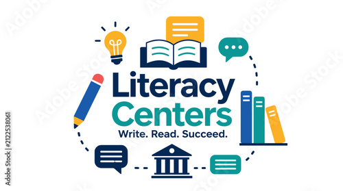 Literacy Centers Logo Illustration for Education.
