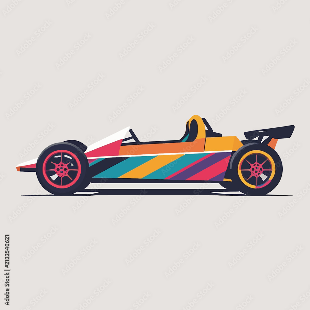 Fototapeta premium Colorful Formula 1 Race Car Illustration with Abstract Stripes.