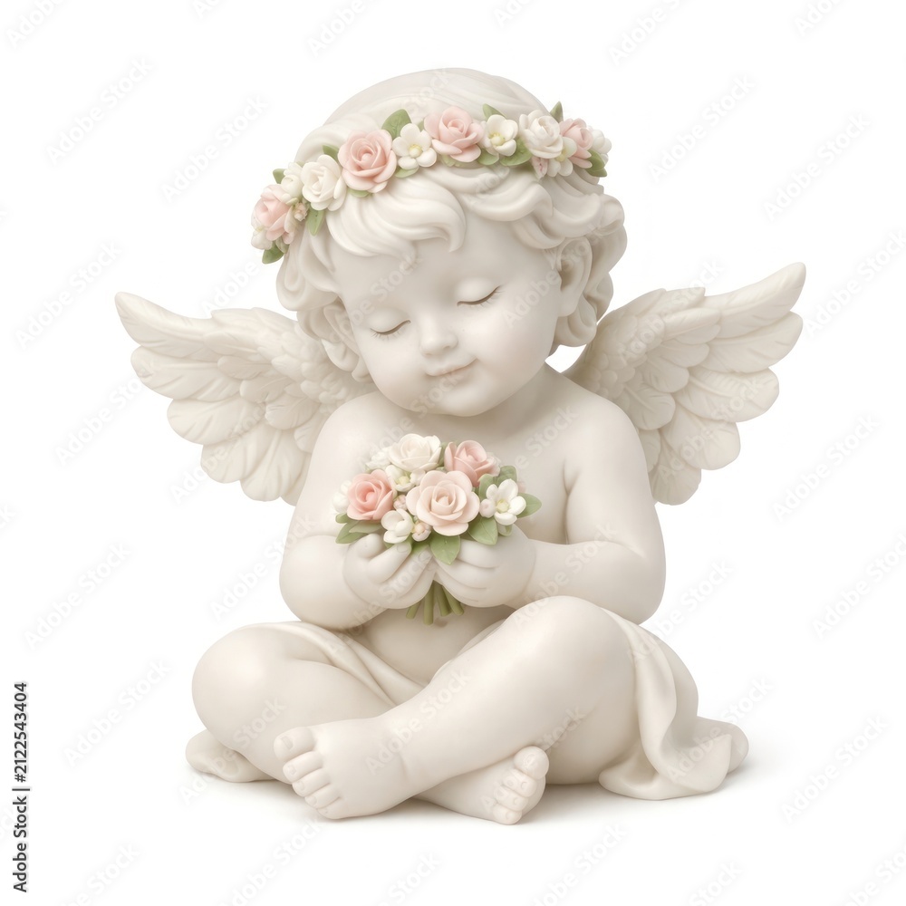 Obraz premium Cherubic angel holding delicate flowers.