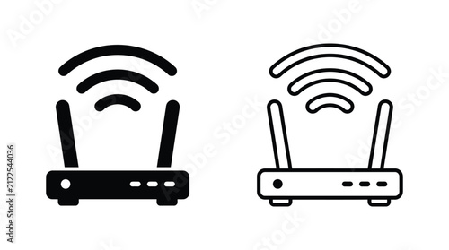 Foto Wireless Router Icon With Signal Waves Black And White Silhouette