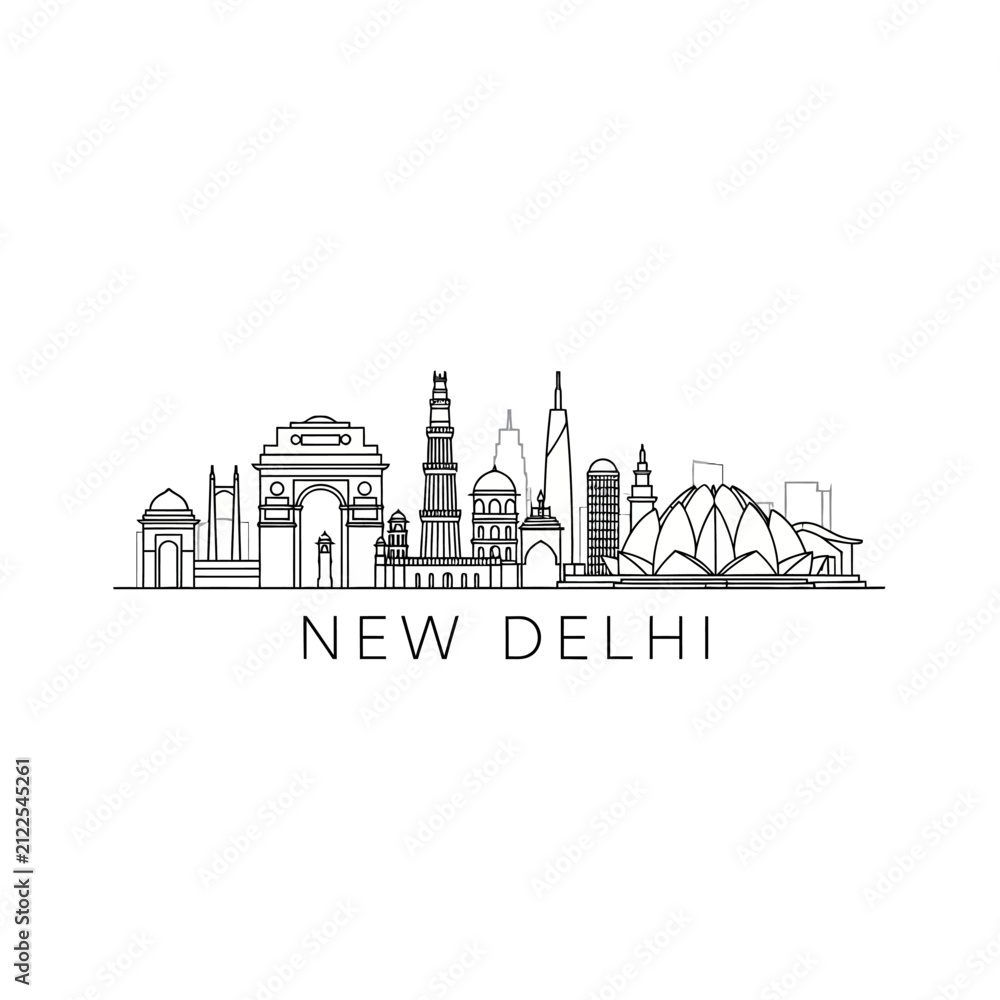 Fototapeta premium New Delhi skyline outline silhouette illustration, India