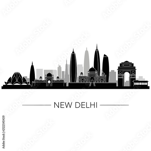 New Delhi Skyline Silhouette: Iconic Indian City Illustration