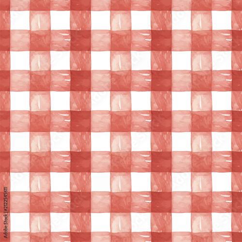 Seamless watercolor red gingham check pattern