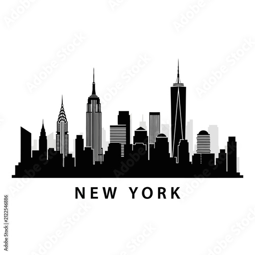 New York City Skyline Silhouette - Black and White Vector