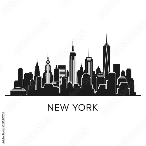 New York City Skyline Silhouette - Black and White Vector