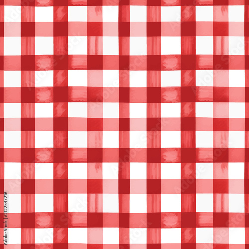 Watercolor red gingham checkered seamless pattern