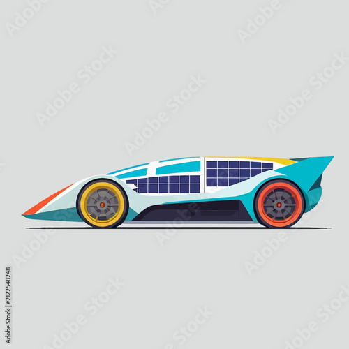 Futuristic solar powered race car concept illustration.