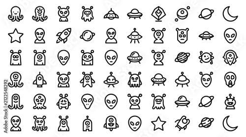 Set of cute alien icons on white background