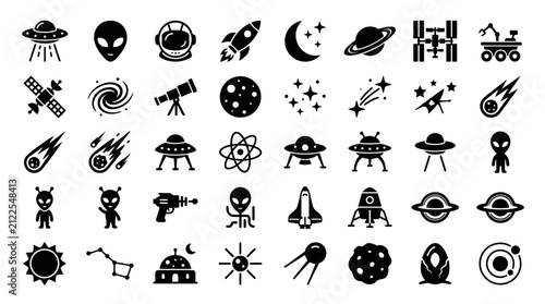 Space Icons Set: Aliens, Rockets, Planets, and Cosmos Symbols