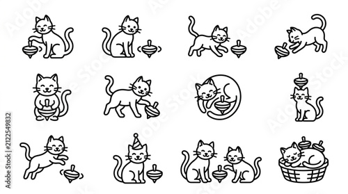 Photography Playful black and white cat illustrations in various poses.