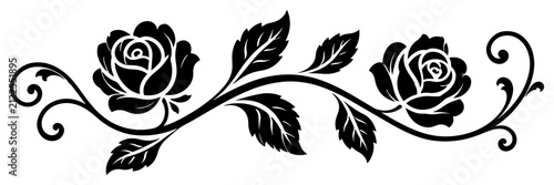 Blooming rose vine with elegant swirls and leaves in decorative floral style