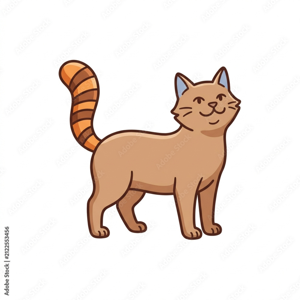 Fototapeta premium Illustration of a smiling orange tabby cat with striped tail.