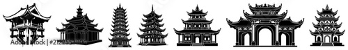 Foto Traditional Asian architecture icons featuring pagodas temples and gates
