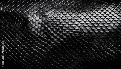 black mamba snake skin texture with detailed scales and ample copyspace for text in a dramatic black and white presentation