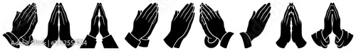 Praying hands in various poses and gestures in solid silhouette style