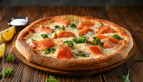 salmon pizza seafood crusty bread for dinner