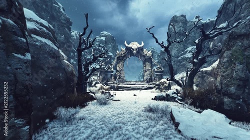 An ancient mystical structure. Animation with a mystical, fantasy, horror, and Halloween theme.