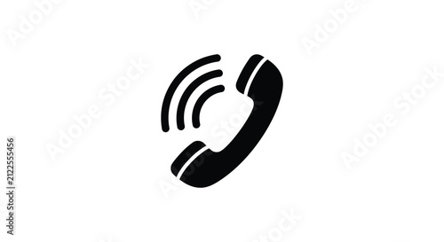 Ringing telephone handset icon in black silhouette phone receiver ringer
