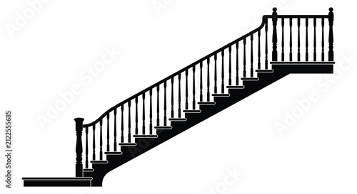 Staircase with banister and treads black and white silhouette stairs