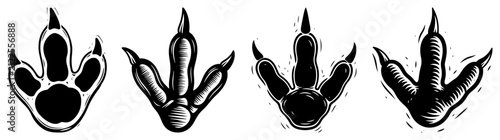Fotografía Dinosaur footprint tracks vector set, prehistoric animal paw prints icons, rapto