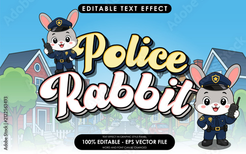 Cute Police Rabbit Characters with Editable Text Effect.