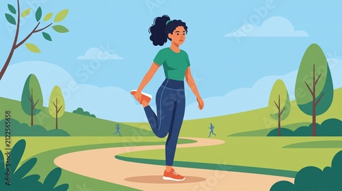 Woman Stretching Leg Before Workout in Public Park Illustration