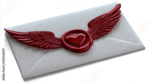3D envelope with wings and heart-shaped wax seal