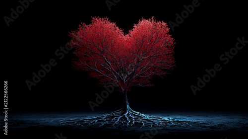 3D render of a glowing, red heart-shaped tree
