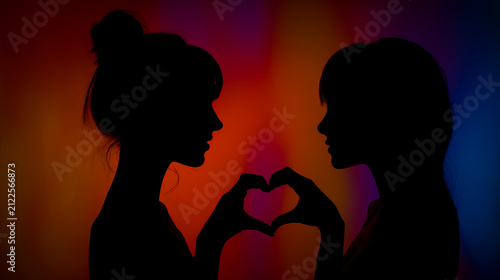 Silhouette of two women holding a heart-shaped object