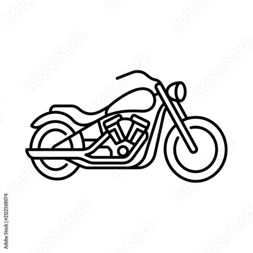 Black and white line art of a classic motorcycle.