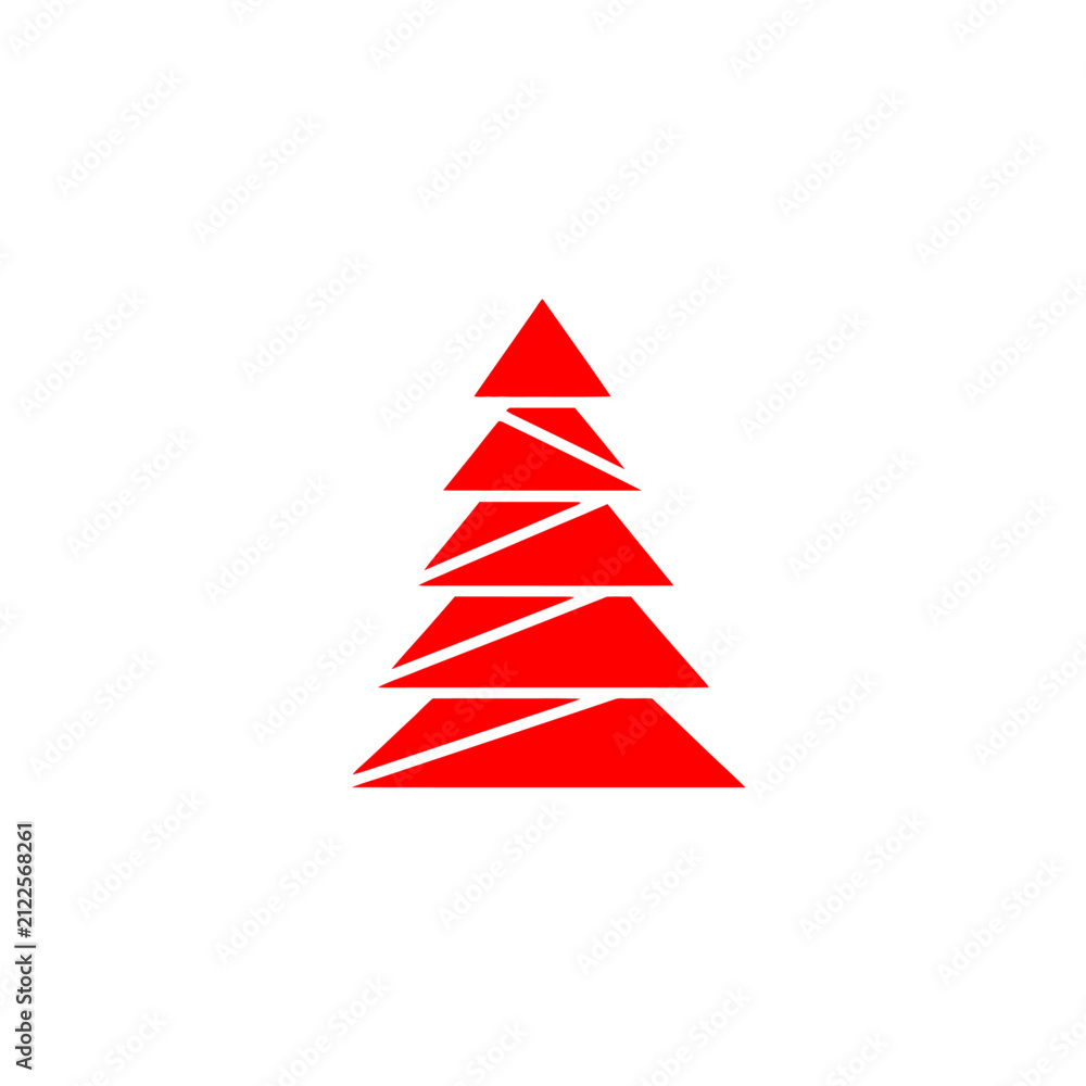 Fototapeta premium Minimalist red geometric pine tree icon on white background