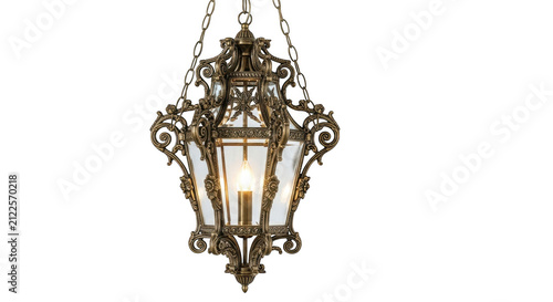 Antique brass wall lantern with candle