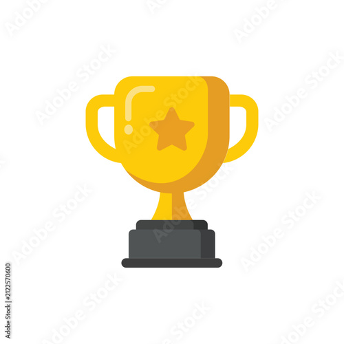 Winning first place gold trophy cup reward vector flat illustration