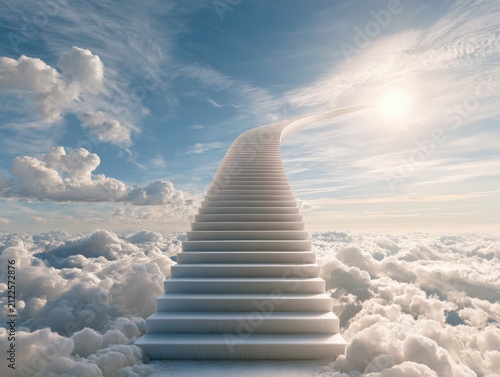 Stairway to Heaven: Infinite Ascent Above Clouds Towards Bright Light