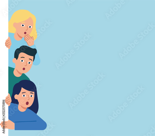 Foto Surprised diverse group of people spying and peeping with blank copy space