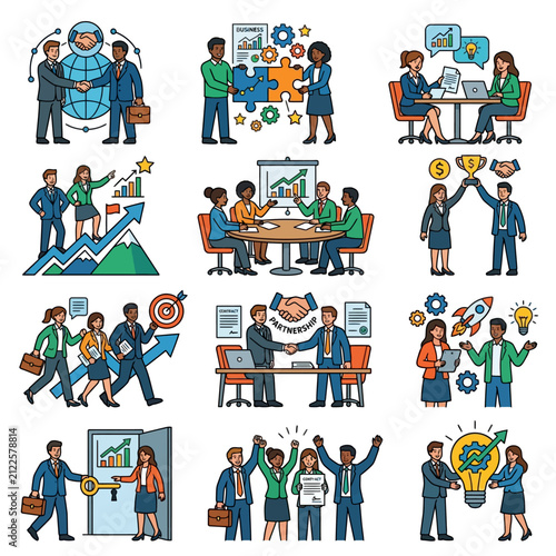 diverse business professionals showcasing teamwork collaboration and strategizing for success partnership and growth.