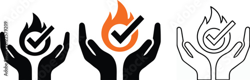 Bild auf Leinwand Fire Safety Protection Icon Collection with Verified Shield Flame Approval and S