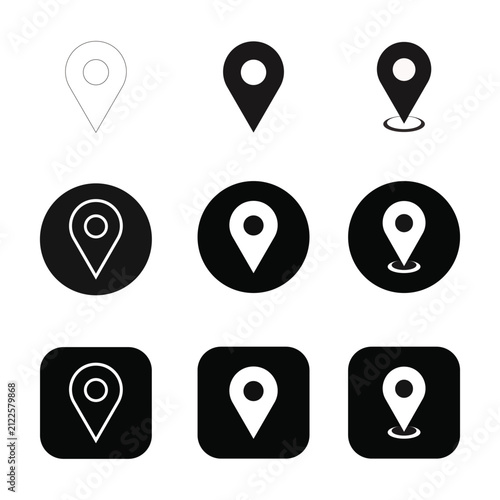 Map pin location icon set vector, GPS navigation pointer symbol collection