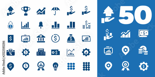Business Growth Icons Collection Flat Blue Style
