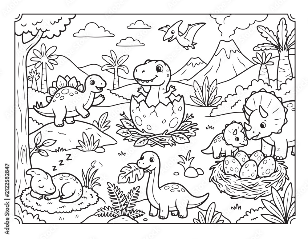 Fototapeta premium Baby dinosaur hatching from egg