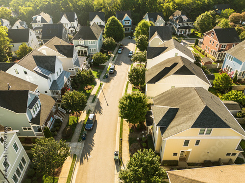 Aerial view of a new housing development with luxury homes in Raleigh, North Carolina