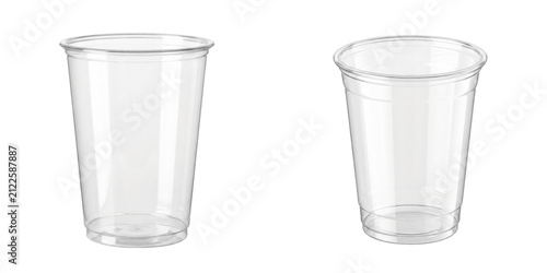 empty clear plastic cups isolated on transparent background